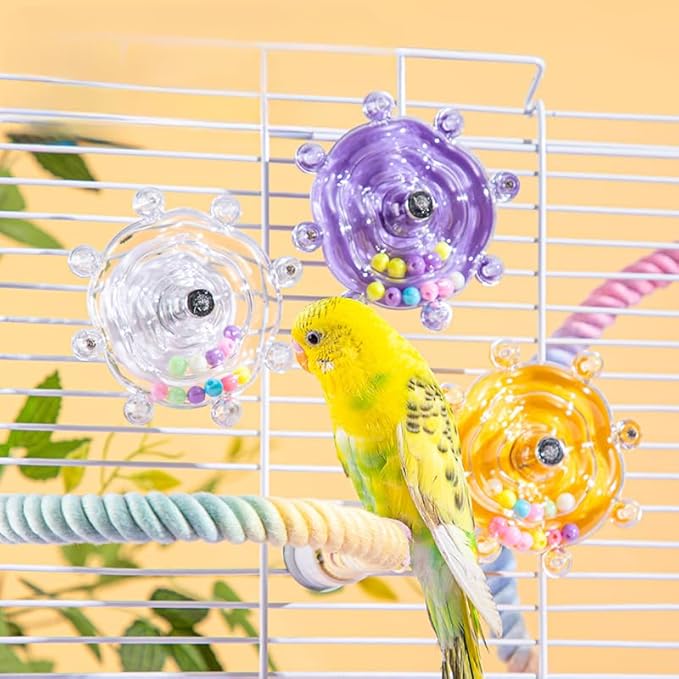 Parakeet Toys，Bird Toys for Conures, 360° Rotating Interactive Bird Cage Toys for Small Birds, Bird Training Toys, Conure Toys，Educational Training Budgie Toys, Cockatiel Toys, Love Bird Toys(Pink)