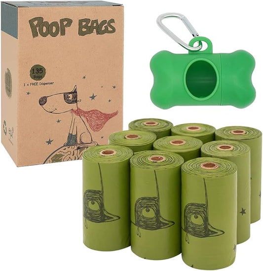 Ley's Dog Poop Bags 135 Count, Biodegradable Poop bags Extra Thick Strong, Eco-Friendly Dog Waste Bag, Doggie Bag Refill Rolls with Dispenser