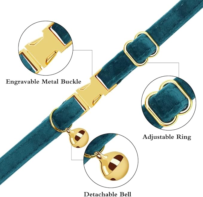 Personalized Cat Collar with Name Plate,Adjustable Tough Nylon Cat ID Collars with Bell,Customize Engraved Pet Name and Phone Number (Velvet Style D)