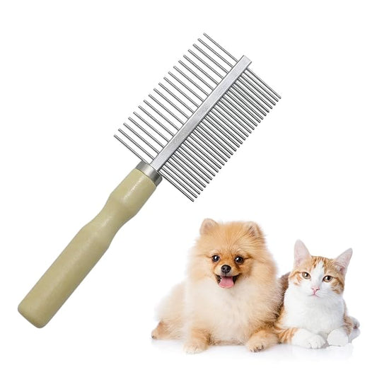 Pet Comb for Dog Cat Rabbit Grooming, Dog Stainless Steel Combs with Wooden Handle, Small Cat Flea Lice Comb for Removes Mats, Tangles and Loose Fur