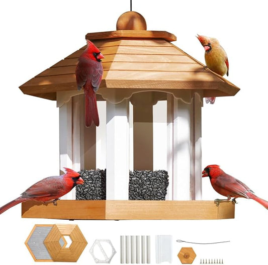 2025 New Large Gazebo Bird Feeders for Outside Clearance - Bird Feeder Kit for Adults to Build- Hanging Birdfeeder for Outdoor-Rust Proof Mesh-Cedar Wood Longtime Lasting-(6 Lbs Capacity)