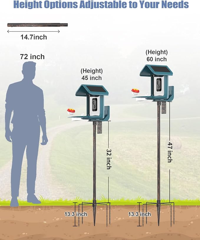 Bird Feeder Pole Stand – 60 Inch Height Feeding Station with 1-Inch Dia Heavy Duty for Hanging Feeders, Bird House Pole Mount Kit for Outdoor, Slip-Fit Connection, Copper Brushed