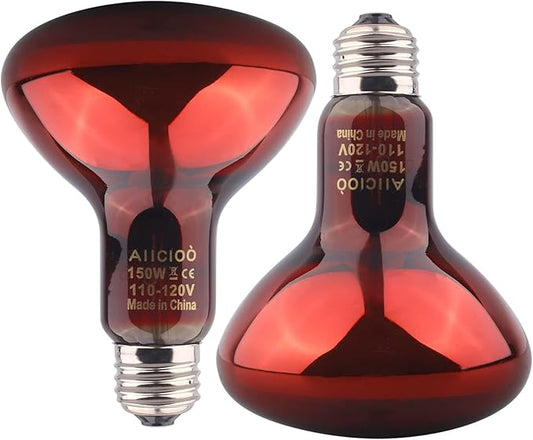 Aiicioo Reptile Red Night Light Bulb - 150W Reptile Heat Lamp Bulb Infrared Basking Spot Lamp for Bearded Dragon Lizard Turtle Hermit Crab Leopard Gecko Snake Chameleon Tank