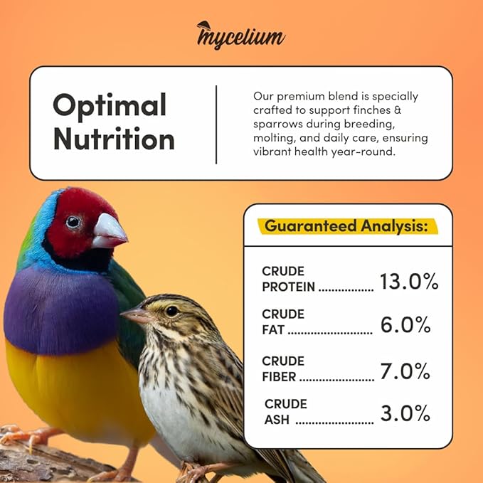 Mycelium Finch & Sparrow Superfood (5 LBS) | Organic Bird Food for Small Birds | Vitamin-Enhanced for Immunity, Brain & Heart Support | Non-GMO, Clean Ingredients, Made in USA
