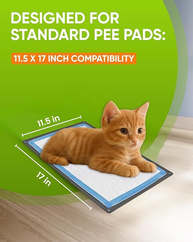 TidyFriend Puppy Pad Holder Tray Fits for 11.5” x 17” Pee Pads with Corner Lock Holes, Raised Edges, Non-Spill, Easy to Clean Silicone Puppy Potty Tray Holder, for Indoor Floor Protection (Grey)