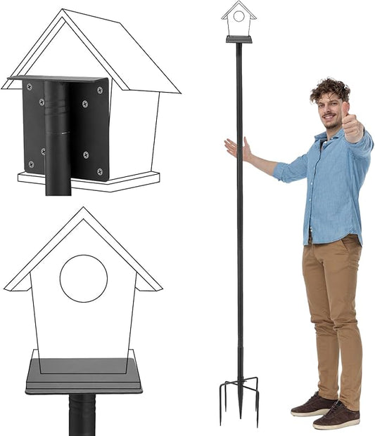Bird Feeder Pole for Outdoors - 82in Tall Adjustable Heavy Duty Bird House Feeding Station with 5-Prong Anchor for Christmas Outside Garden Wild Bluebirds Watching Gifts