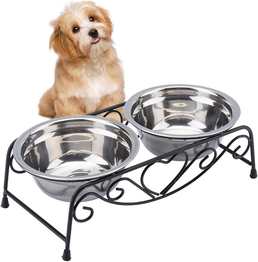 Small Dog Bowls with Stand, 3.34" Elevated Metal Dog Bowls with Stand, 2 Removable Stainless Steel 5.12“ Bowl for Small Indoor Cats & Puppies
