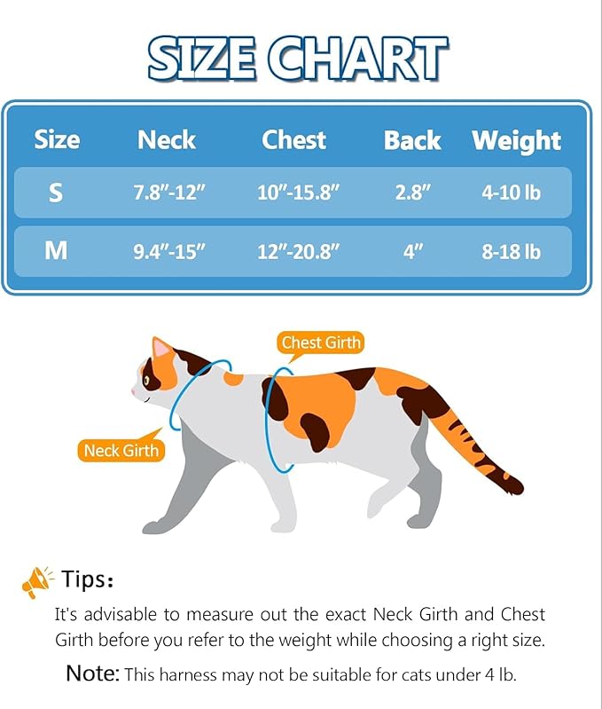 Halypet Cat Harness and Leash Set, Escape Proof [3 in 1 Adjustable & Lightweight] Cat Harness, Safe Kitten Harness for Large Cats Soft Comfortable, Easy to Wear, Walking Outdoor Travel, Medium