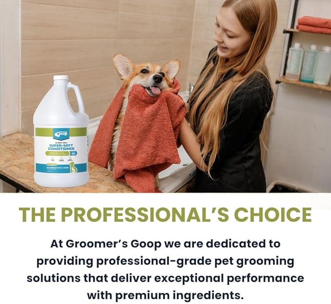 Groomer’s Goop Glossy Coat Super-Soft Conditioner – Deep Moisture Formula Softens & Detangles Dog & Cat Coats, Soothes Dry Skin, Natural Ingredients, Dye-Free – 1 Gallon Bottle
