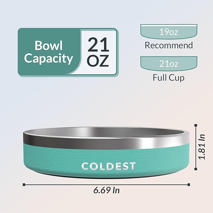 Coldest Dog Bowl - Anti Rust Metal, Non Slip, 3 Layers Insulated Stainless Steel Dog Bowls - Spill Proof & Heavy Duty - Water Bowl for Dogs, Cats & Pets, Dish Washer Safe (21 oz, Terraform Green)