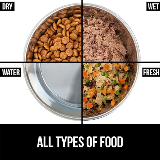 GORILLA GRIP Stainless Steel Metal Dog Bowl, Rubber Base, Heavy Duty Feeding Dish, Food Grade BPA Free, Less Sliding on Floors, Quiet Pet Bowl for Cats and Dogs, Holds 8 Cups (64 fl oz), Gray