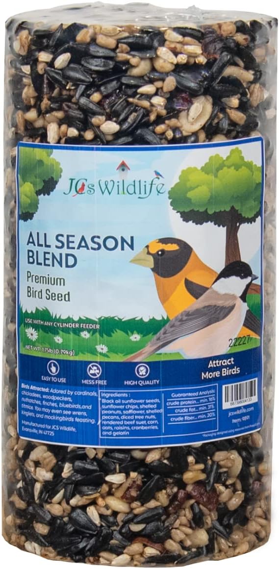 JCs Wildlife All Season Blend Premium Bird Seed Small Cylinder with Hole, 1.75 lb (4 Cylinder)