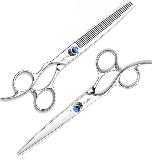 7.5in Straight Thinning Dog Grooming Scissors Set, VG10 Steel Pet Shears Kit, Professional Dog Trimming Scissors, for Rabbit Cat Face Body Hair Cutting Groomer or at Home, with Ergonomic Handle