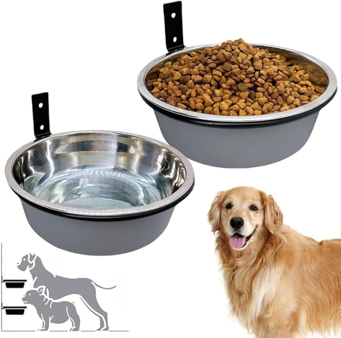 Wall Mounted Dog Bowls-2 * 48 Oz, Stainless-Steel Raised Adjustable Height Dog Food and Water Bowls, Elevated Pet Comfort Feeding Bowl for Medium Large Dogs Cats