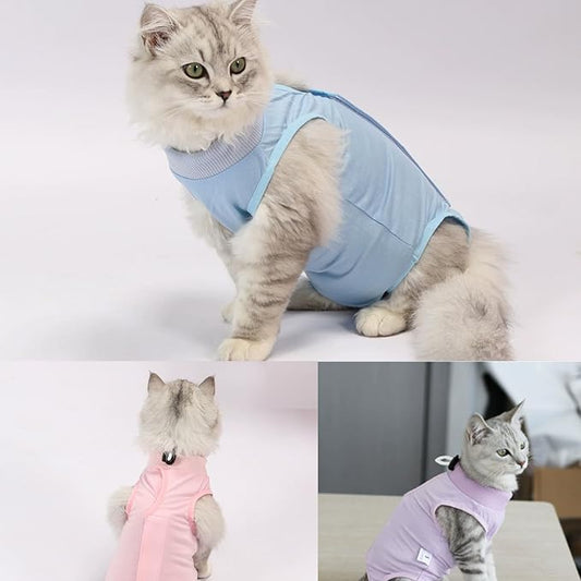 3 PCS Cat Recovery Suit for Spay Abdominal Wounds Female, Cat Onesie for Cats After Surgery, Pet Surgery Recovery Suit Kitten Onesie for Cats Anti Licking (Pure, Medium)