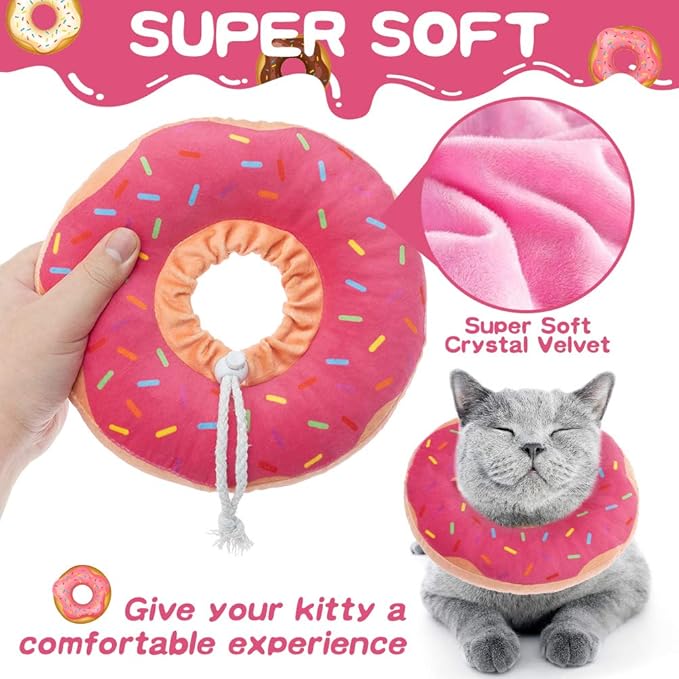 BINGPET Cute Donut Recovery Collar for Cats and Puppies, Soft Adjustable Protective Pet E Collar Neck Cone After Surgery, Fit for Kitties, Small Dogs