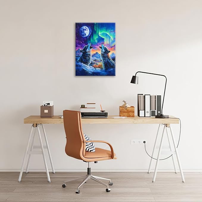 Wolf Wall Art Wolves Canvas Wall Decor Prints Framed Painting Aurora Pictures Gifts Artwork for Bathroom Bedroom Living Dining 12"x16"