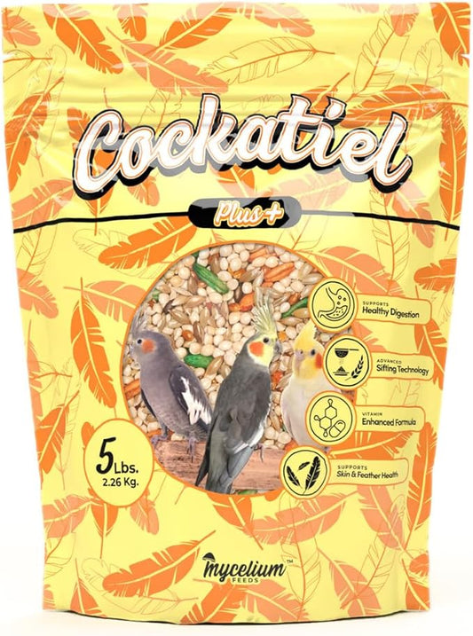 Mycelium Organic Cockatiel Plus Feed (5 LB Bag) | Complete Bird Seed Mix for Cockatiels with Vitamins & Minerals | Supports Digestion, Feather Health & Immune Function | Non-GMO, USA-Grown Ingredients