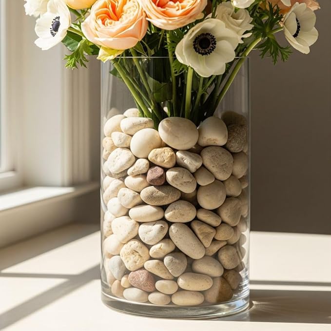 32 oz Jug Multicolor Cream Medium River Rock, 1½-3 inch size, for indoor outdoor decor, vase filler, candles, art, crafts, aquariums, fairy garden, planters, tablescapes, terrariums