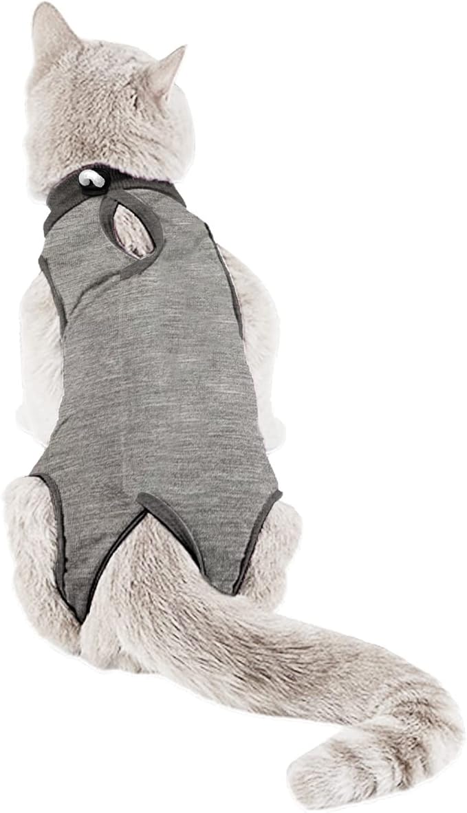 Kitten Onesies,Cat Recovery Suit for Abdominal Wounds or Skin Diseases,After Surgery Wear Anti Licking Wounds,Breathable E-Collar Alternative for Cat Grey S