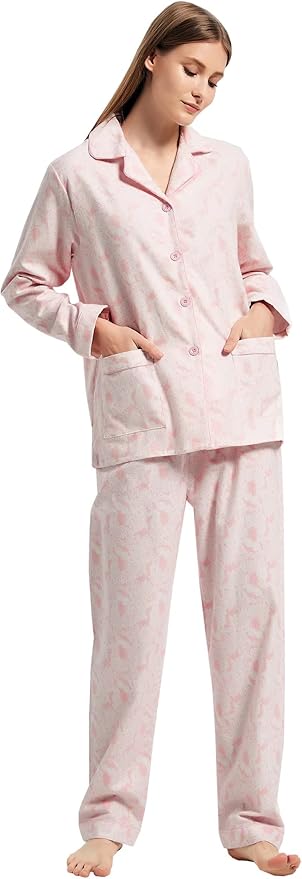 GLOBAL Flannel Pajamas for Women 2-Piece Comfy and Cozy Flannel Pj Set Cotton Loungwear