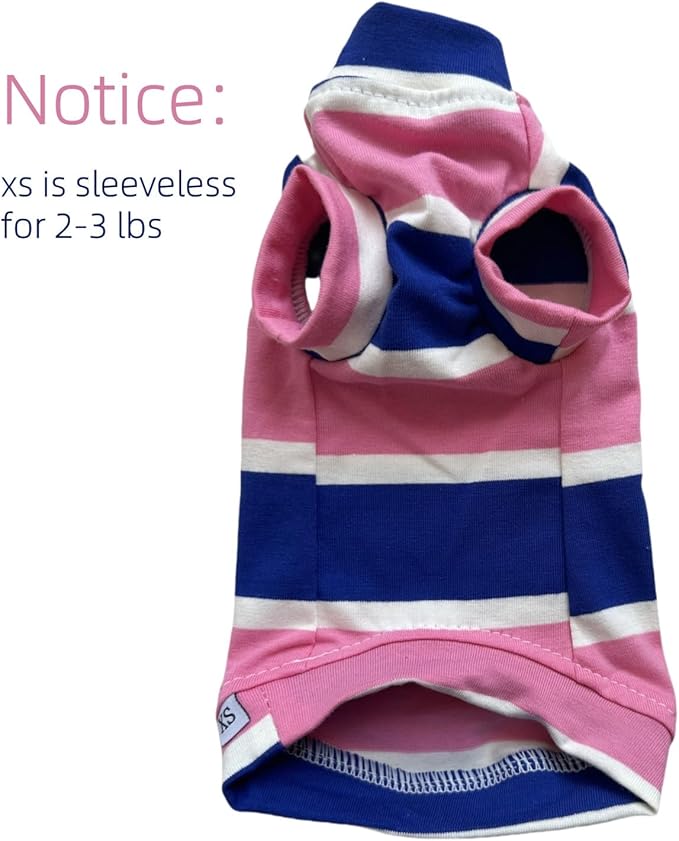 Vintage Stripes Sphynx Hairless Cats Shirt Cotton Cat Turtleneck Pet Clothes Kitten T-Shirts with Sleeves for Sphynx Cats (Wide Pink Blue Stripe, X-Small)