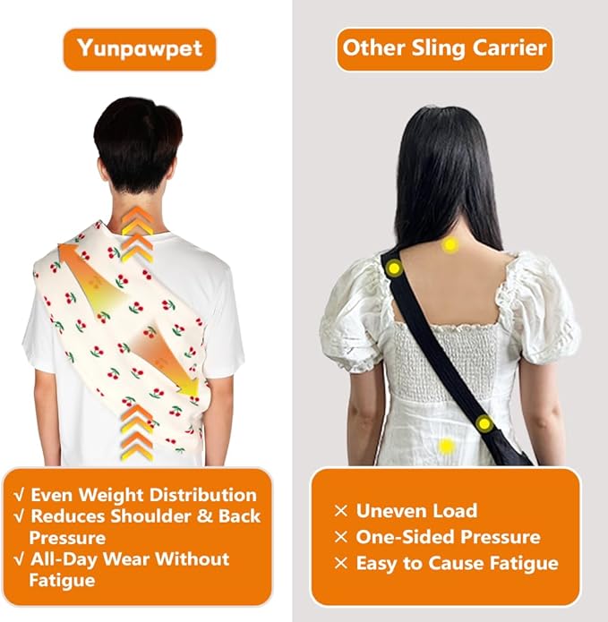 Dog Sling Carrier for Cats and Small Dogs – Hands Free Pet Sling with Adjustable Safety Strap & Buckle, Soft Cat Sling Carrier for Snuggling, Portable Dog Carrier Sling (Large, Cherry)