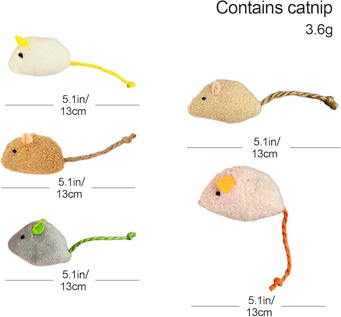 Shudyear cat Toys 5pcs Mouse Toys, Interactive Catnip Animal Toys for Indoor Kittens to Eliminate Boredom for Bored Indoor Cats (10pc)