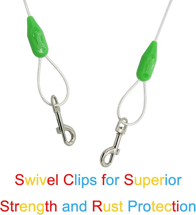 Petest 15ft Reflective Tie-Out Cable for Small Dogs Up to 35 Pounds