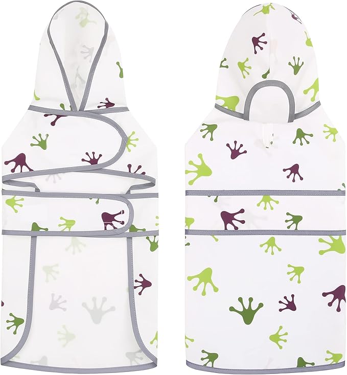 Dog Raincoat for Small Dogs Puppies Waterproof Hooded Rain Jacket with Reflective Strips Leash Hole & Poncho Adjustable Fit (FrogPaw,S)