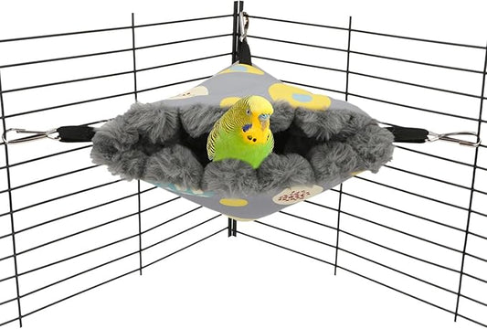 Wontee Bird Nest House Winter Warm Hanging Hammock Bird Bed Snuggle Hut for Parakeets Budgies Caique Conures Cockatiels (Small, Grey)