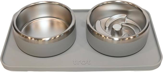 Trot Pets Premium Dog Bowls | Stainless Steel Bowl Set for Small, Medium, or Large Dogs | Non-Slip Food and & Water Slow Feeder | Durable, BPA-Free, Anti-Skid, Dishwasher Safe (Slate, Small)