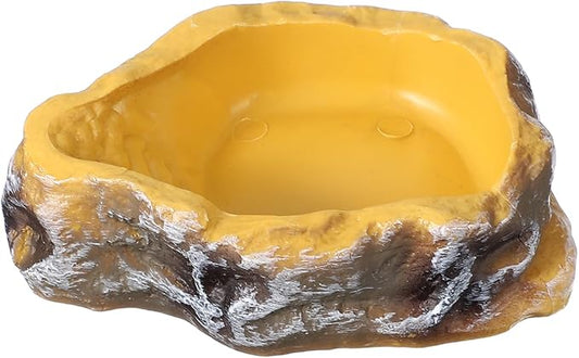 Reptile Food Bowl, Reptile Feeding Dish Corner Bowl Water Resin Rock Worm Feeder Dish XS (3.7 in, Yellow), Intended for Lizards/o/Scaled Pet/Leopard o/Spiders