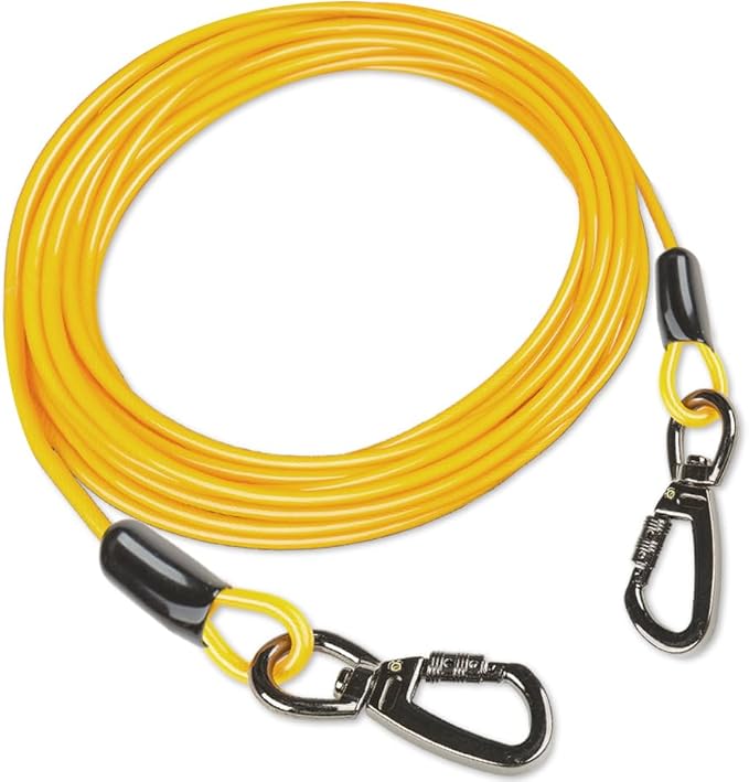 Dog tie Out Cable, 10/20/25/30/50/70/100 feet, Suitable for Dogs up to 350 pounds, Dog Cable with Swivel Buckle, Lightweight, Non-Winding, for Outdoor Camping, Yard Dog Cable (Yellow, 100FT)
