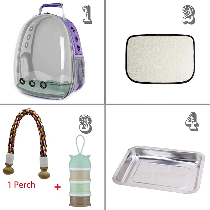 Bird Traval Carrier Cage, Clear Space Capsule Astronaut Backpack to Carry Parakeet Cockatiel Parrot with Metal Tray Wood Perch, Vet Transport Book Bag