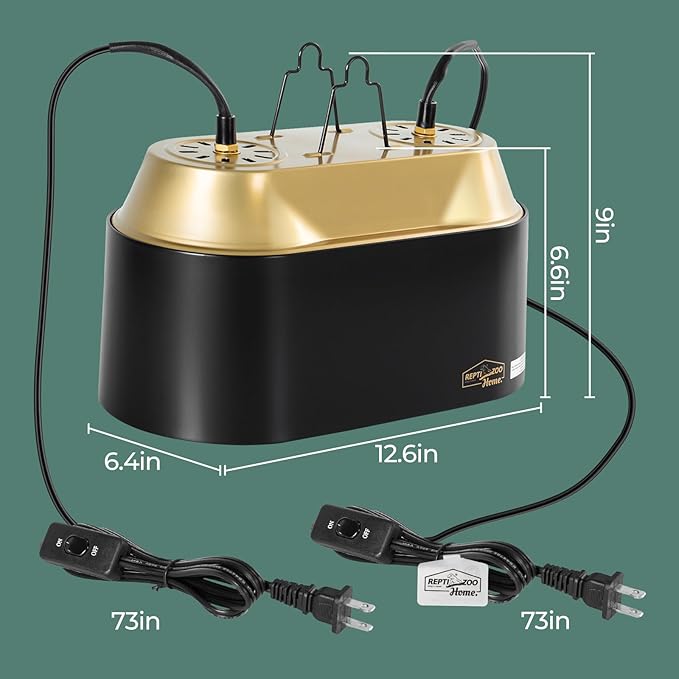 Dual Reptile Light Fixture with Switches, High Reflection Dome Reptile Heat Lamp Fixture, Terrarium UVB Basking Bulb Fixture for Reptiles Bearded Dragon Snake Tortoise, Max 150W Each