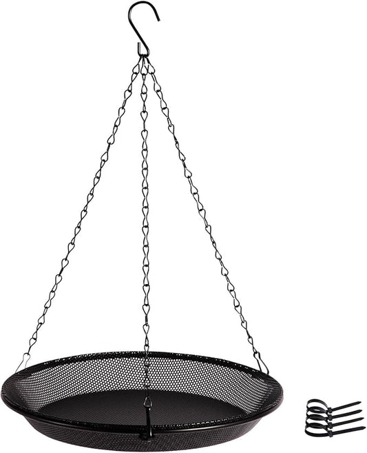 Hanging Bird Feeder Bowl with 16.3 inch Iron Hanging Chain Detachable Outdoor Decor for Garden Backyard Patio and Deck - Perfect for Attracting Birds