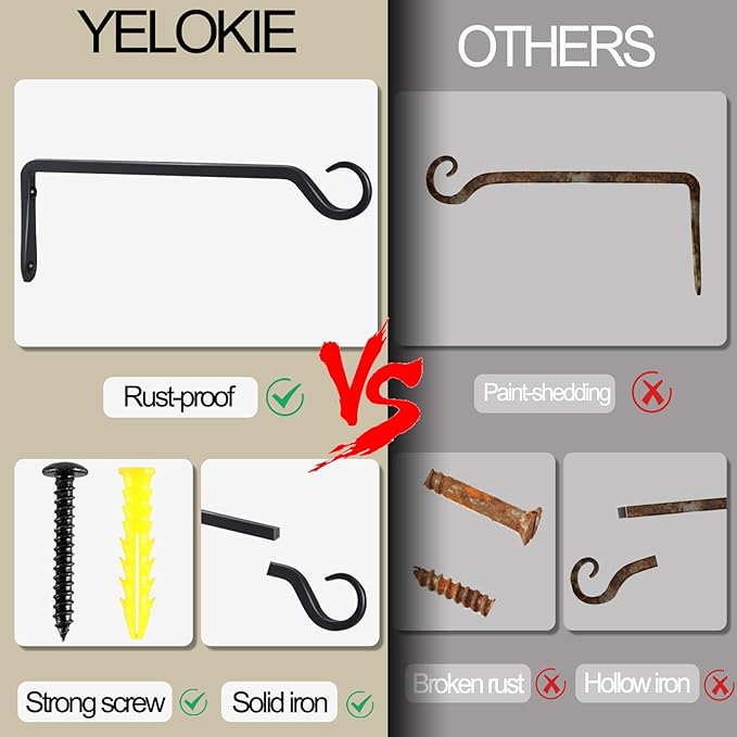 12inch 4 Pack Plant Hanger, Sturdy Hanging Plant Hangers Outdoor, Bird Feeder Hanger for Bird Feeders, Planters, Lanterns, Wind Chimes Indoor Outdoor, Upgrade Black