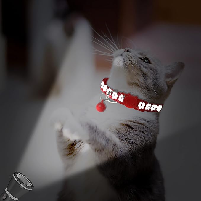 BANMODER 2 Pack Reflective Cat Collar Breakaway with Bell,Personalized Kitten Collars,Adjustable Safety Buckle Collar for Male Cats Girls & Boys (Red)