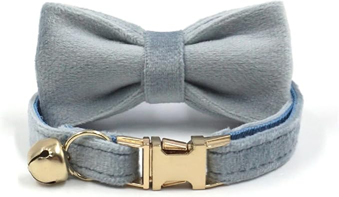 Personalized Cat Collar with Bells,Velvet Customized Small Cat Collar with Name Tag,Pet Collar with Name Phone Number Engraved ID Tags for Boy and Girl Kitten Cats (Mist Blue)