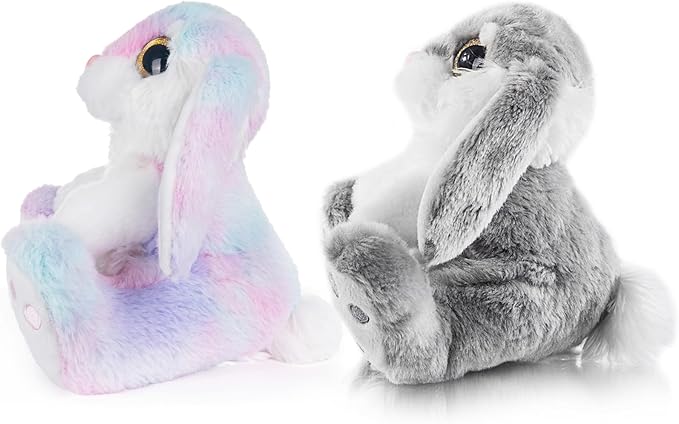 My OLi Bunny Stuffed Animal Pack of 2 Plush Rabbit 7in Stuffed Bunny with Floppy Ear Bedtime Friend Soft Toy Gifts for Girls Boys Kids, Gray & Rainbow