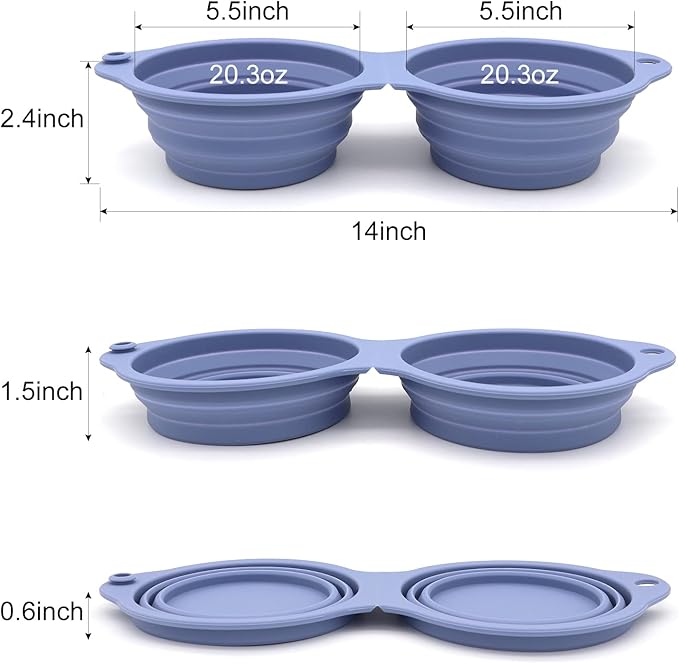 SLSON Collapsible Dog Bowls,Integrated Molding Dog Double Bowl No Plastic Rim 2 in 1 Foldable Pet Food & Water Bowl Cat Feeder Dish for Walking,Hiking,Camping (Taro Purple)