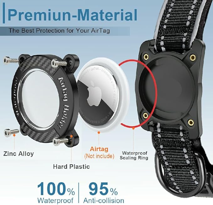 Upgraded AirTag Dog Collar, IP68 Waterproof Dog Collar with Apple Air Tag Holder, Reflective Adjustable Heavy Duty Dog Collars with Soft Padded for Small, Medium and Large Dogs,Black, L