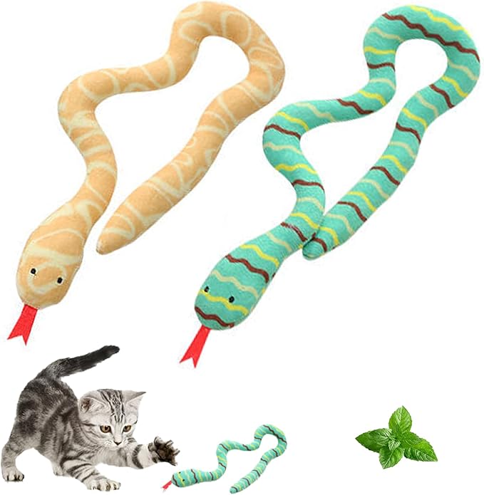 YUDANSI Cat Catnip Snake Toys for Indoor Cats, Snaky Toy 2 Pack for Kitten Play, Soft Plush Toy for Kitty Kicking Chewing and Teeth Cleaning, Interactive Colorful Simulation Toy for Pets Indoor