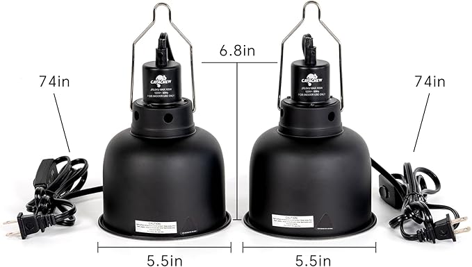 2 Pack Reptile Light Fixture, 5.5in Deep Dome Reptile Lamp Fixture, Optical Reflection Cover, Separate Switch & Hook, Terrarium Light Fixture for Reptile Heat Basking UVB Bulbs, 100W, Black