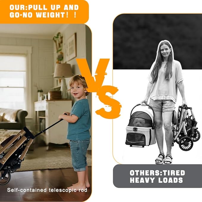 Pet Stroller for Small & Medium Dogs Cats up to 55 lbs 4-in-1 Foldable Travel Pet Stroller with Detachable Carrier Lightweight All-Terrain Spring Damping,Car Seat,Sun Canopy,Black