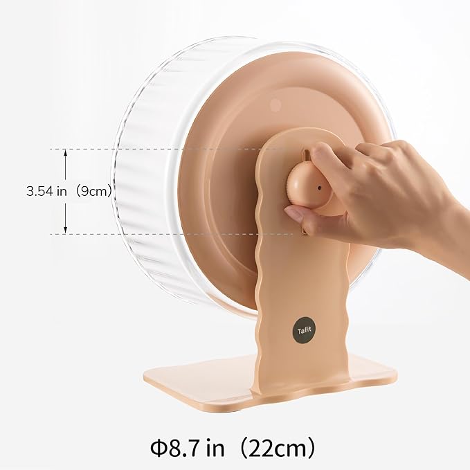 Silent Hamster Wheel 8.7 Inch Dual-Bearings Quiet Running Exercise Wheels with Wood Grain Backboard, Height Adjustable for Dwarf Hamsters, Gerbils, Mice, Hedgehog, Lemmings, Warm Brown