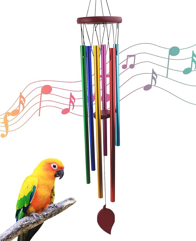 Extra-Large Bird Chewing Toys for Cage, Conure Wind Chimes Enrichment Toy with Colorful Stick, Art Hanging Decoration Bird Parrot Chime Toys for Conure, Budgie, Parakeet, Cockatiel