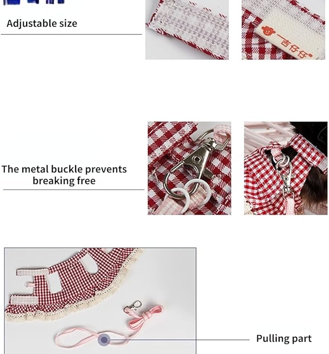 Guinea Pig Harness and Leash Plaid Hamster Harness, Adjustable Ferret Harness and Leash Set No Pulling Walking Vest for Ferret Chinchilla and Similar Small Animals (Small,Pink)