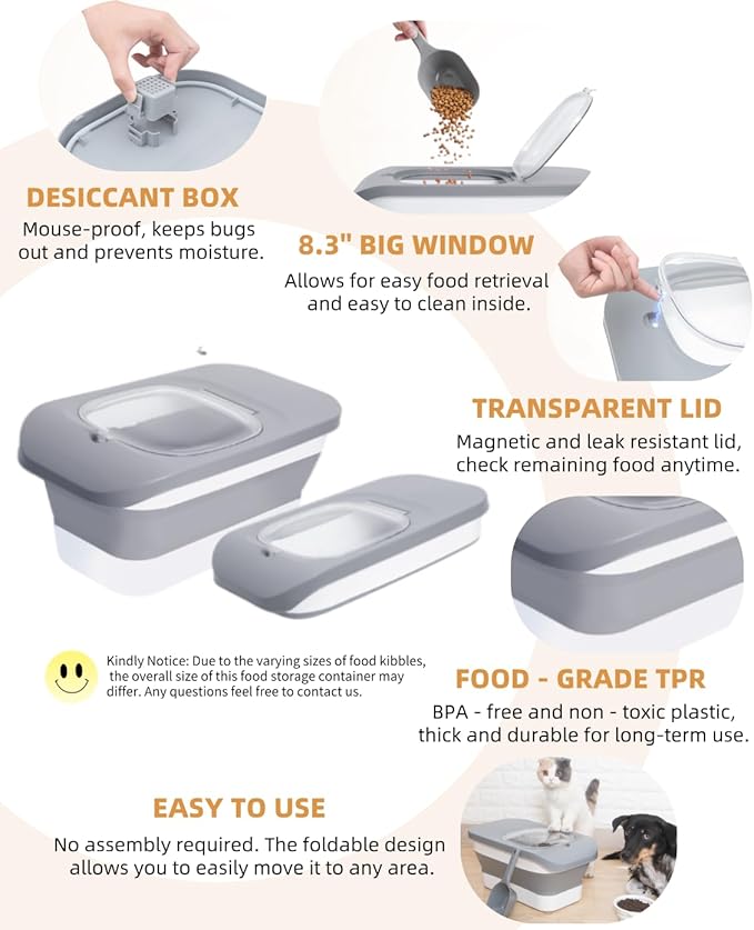 10-13 Lbs Dog Food Stroage Container, Collapsible Dog Food Containers with Airtight Lid, Pet Food Scoop and Silicone Dog Bowl, Pet Food Storage Container Dry Food for Dog, Cat and Other Pets